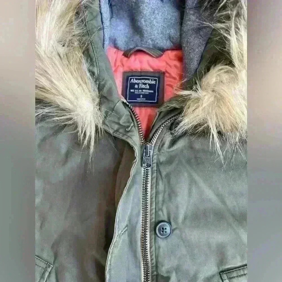 Abercrombie & Fitch Womens Olive Faux Fur Hooded Parka Military Jacket Small - Picture 6 of 12